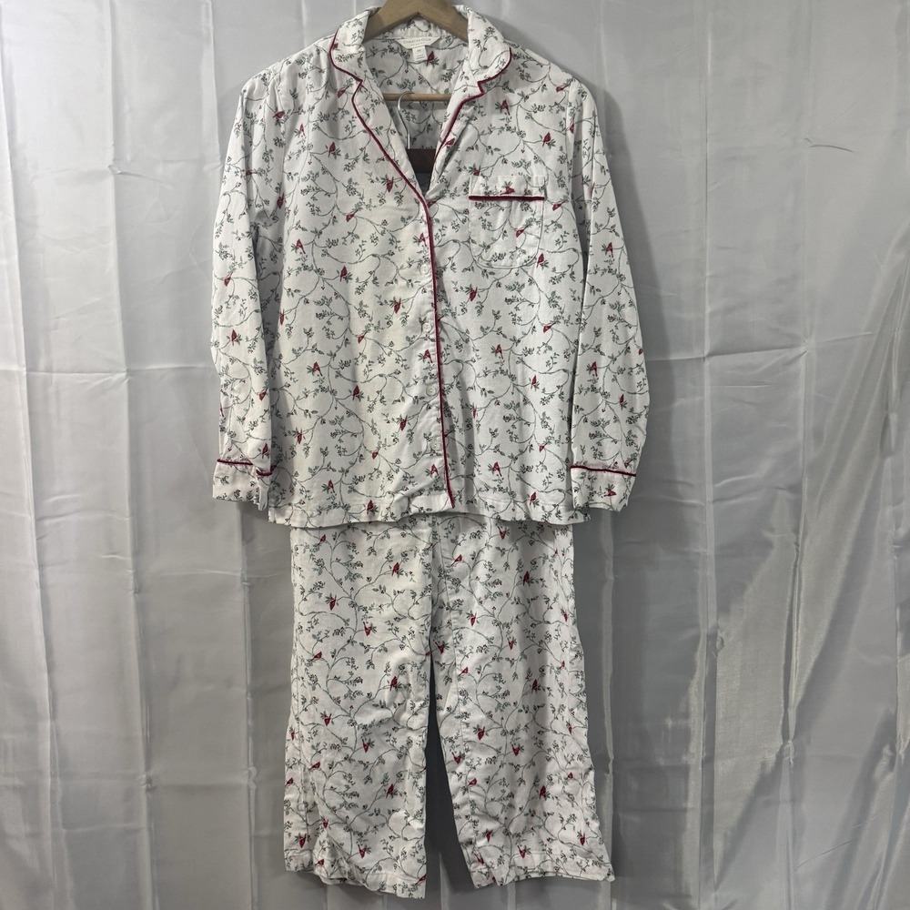 Charter Club Intimate Women Cotton Flannel Pajama Set Cardinal Bird Pjs Petite M